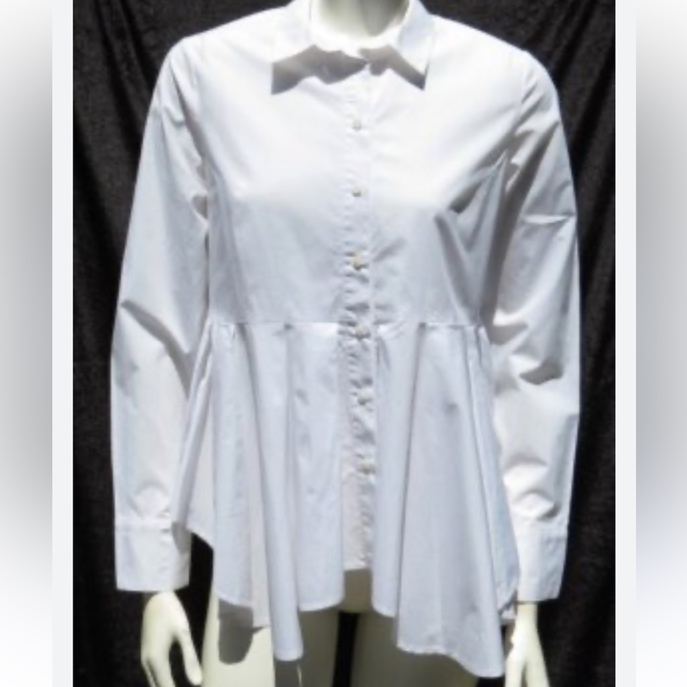 Anthropologie HD in Paris White Peplum Button Down Blouse